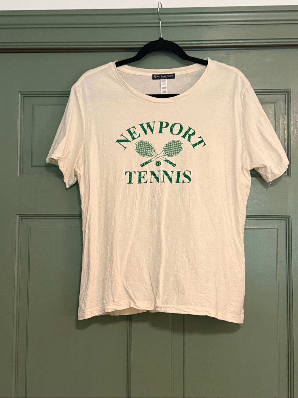 Kiel James Patrick Cream Tee with Green Newport Tennis Print